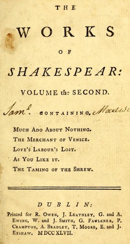 Cover of Plays (As You Like It / Love's Labour's Lost / Merchant of Venice / Much Ado About Nothing / Taming of the Shrew)