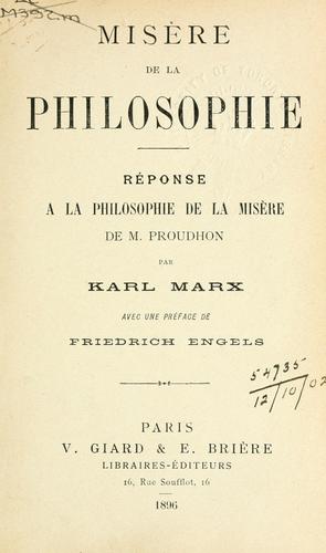 Cover of Misère de la philosophie