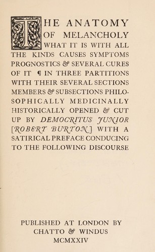 Cover of The anatomy of melancholy