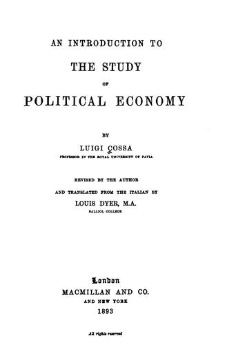 Cover of An introduction to the study of political economy