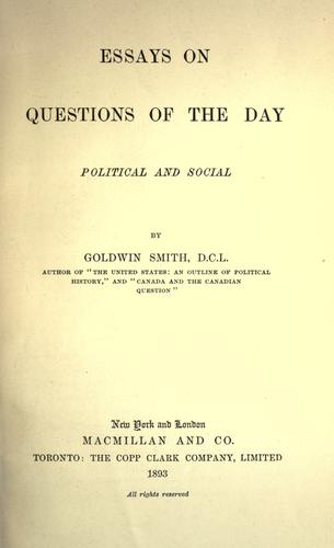 Cover of Essays on questions of the day, political and social