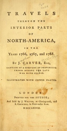 Cover of Travels through the interior parts of North America, in the years 1766, 1767, and 1768