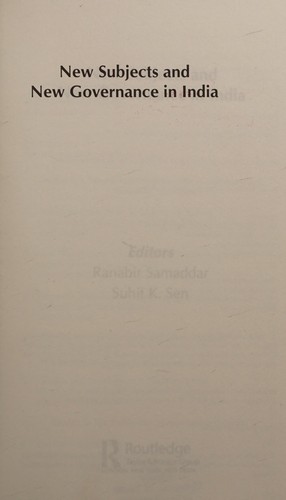 Cover of New Subjects and New Governance in India