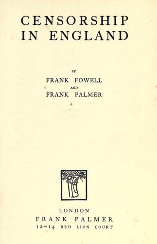 Cover of Censorship in England