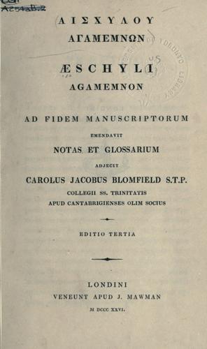 Cover of Agamemnon