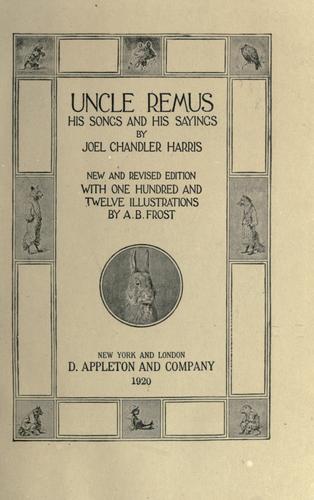 Cover of Uncle Remus, his songs and his sayings