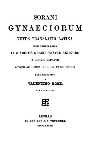 Cover of Sorani Gynaeciorum vetus translatio latina