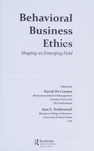 Cover of Behavioral business ethics