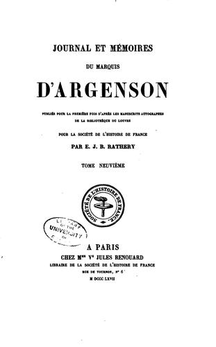 Cover of Journal et mémoires du marquis d'Argenson: publiés pour la première fois d ...