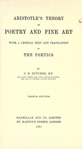 Cover of Aristotle's theory of poetry and fine art