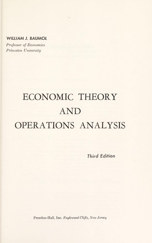 Cover of Economic theory and operations analysis