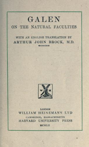 Cover of Galen On the natural faculties