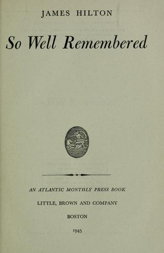 Cover of So well remembered