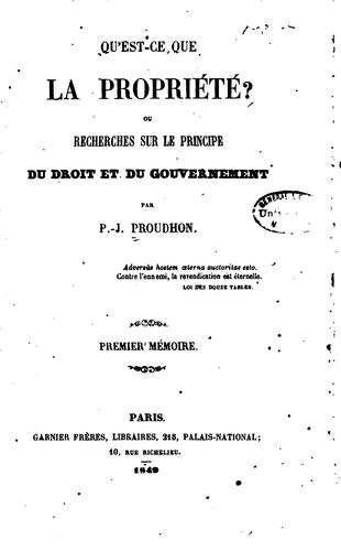 Cover of Qu'est-ce que la propriété?
