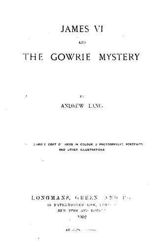 Cover of James VI and the Gowrie mystery