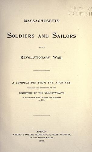 Cover of Massachusetts soldiers and sailors of the revolutionary war