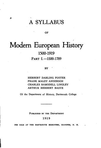 Cover of A Syllabus of Modern European History, 1500-1919 ...