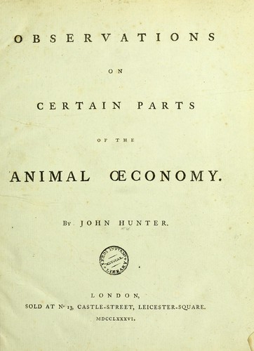 Cover of Observations on certain parts of the animal oeconomy