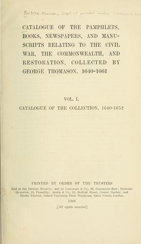 Cover of Catalogue of the pamphlets, books, newspapers, and manuscripts relating to the civil war, the commonwealth, and restoration