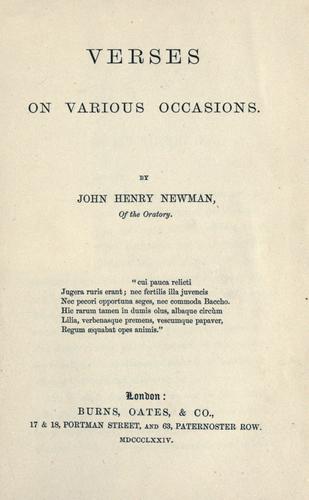 Cover of Verses on various occasions