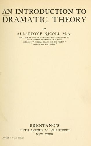 Cover of The Theory of Drama