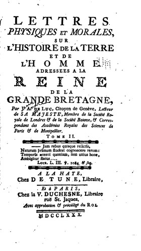 Cover of Lettres physiques et morales sur l'histoire de la terre et de l'homme
