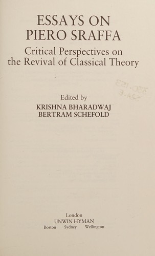 Cover of Essays on Piero Sraffa