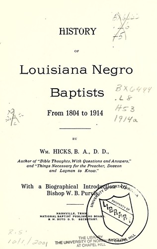 Cover of History of Louisiana Negro Baptists