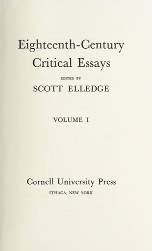 Cover of Eighteenth-century critical essays