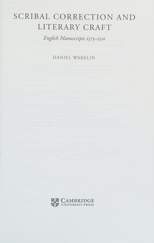 Cover of Scribal Correction and Literary Craft